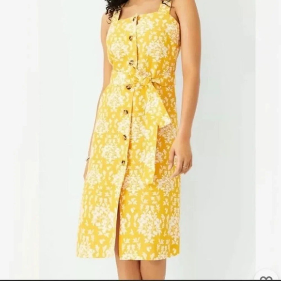 Ann Taylor Mustard Yellow Sleeveless Dress‎ Size 14 Belt Button Front Fall Vibes - Picture 2 of 10